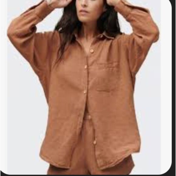 Mate The Label Women's Oversized Linen Button Up Top - Picture 1 of 5